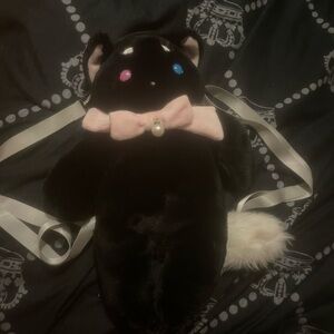 Black Cat Plush Bag with Pink Bow